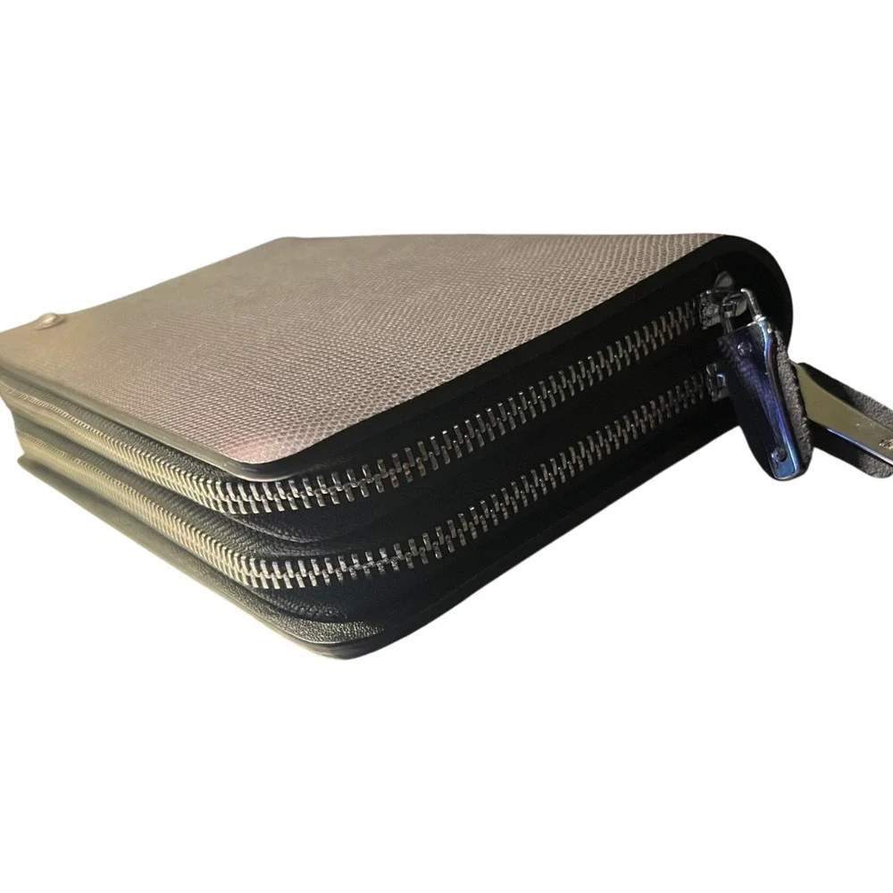 Montblanc Double Zip Travel Organizer Wallet Charcoal Black Leather Unverified